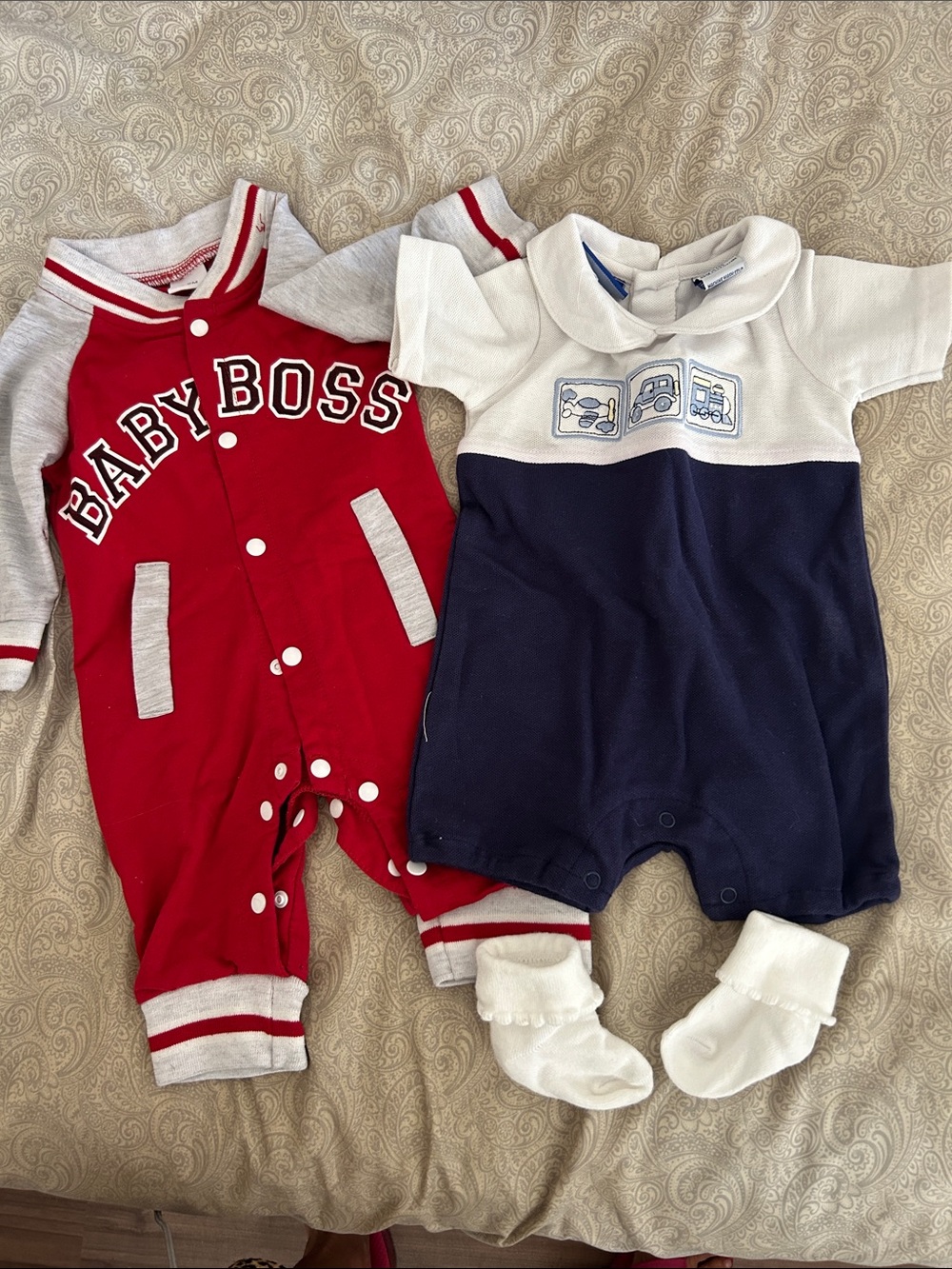 Red & Gray Baby One-Piece Romper